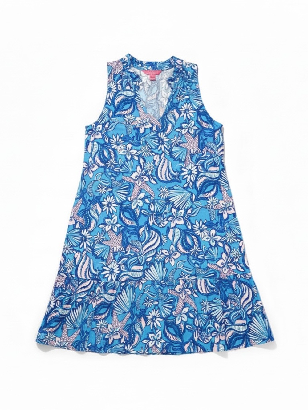 Lilly Pulitzer Blue Floral V-Neck Sleeveless Shift Dress